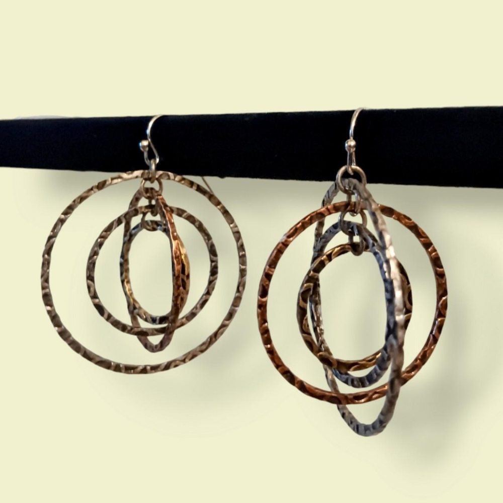 Hammered Mixed-Metal Multi-Hoop Drop Earrings - Gold & Silver